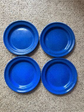 4 Vintage Camping Enamel Plates